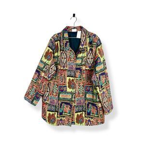 Vintage Art to Wear Colorful 90s Funky Patterned Button Up Jacket with Pockets